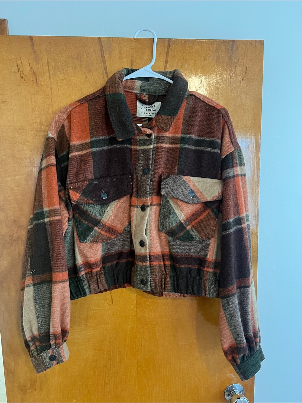 Plaid Cropped Jacket in Rust, Brown & Forest Green